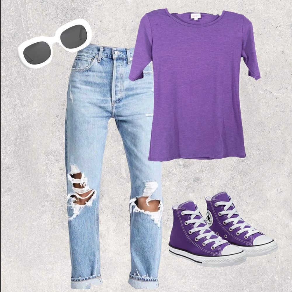 LulaRoe Gigi Fitted Top Purple Tee Shirt Size Small - Picture 3 of 8